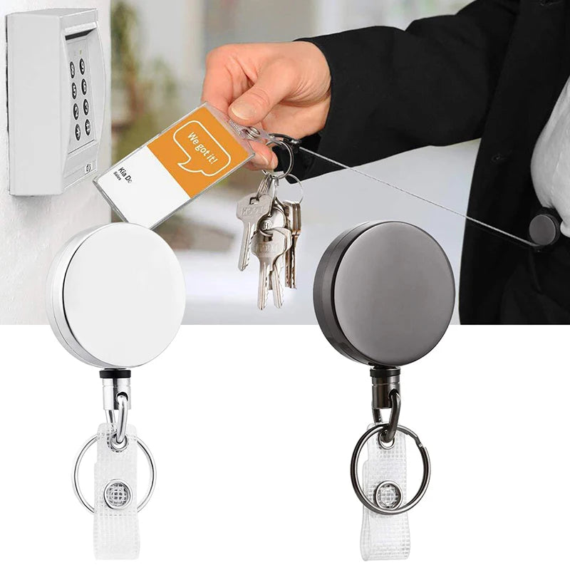 Rope Elastic Key Ring Retractable Metal Wire Keychain Pull Badge Reel Qme