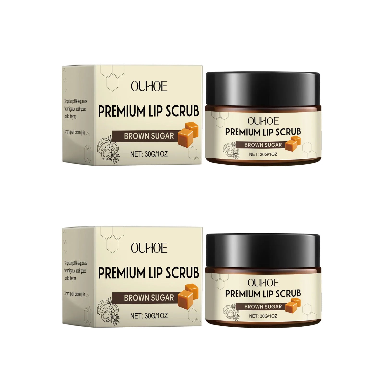 Brown Sugar Lip Scrub Gentle Exfoliating Dead Skin Removal Fade Lip Lines Moisturizing Nourishing Dry Chapped Lip Care 30g Qme 2 x 30g Boxed