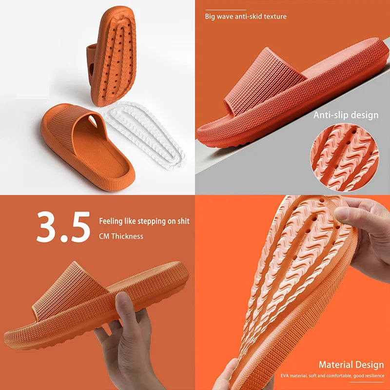 New Thick Platform Pillow Bathroom Home Slippers Women Fashion Soft Sole EVA Indoor Slides Sandals Summer Non-slip Flip Flops Qme