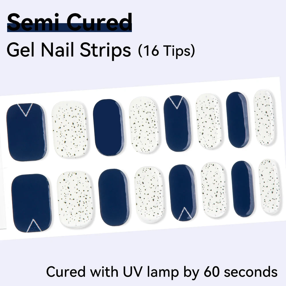 16Tips Gradient Starry Sky Glitter Semi Cured Nail Polish Decal Qme NF240165