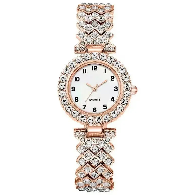 1pcs/2pcs Luxury Fashion Women Watch Set Silver Strap Ladies Quartz Wristwatch Alloy Bracelet for Ladies Jewelry Set Clock Gift Qme Rose Gold