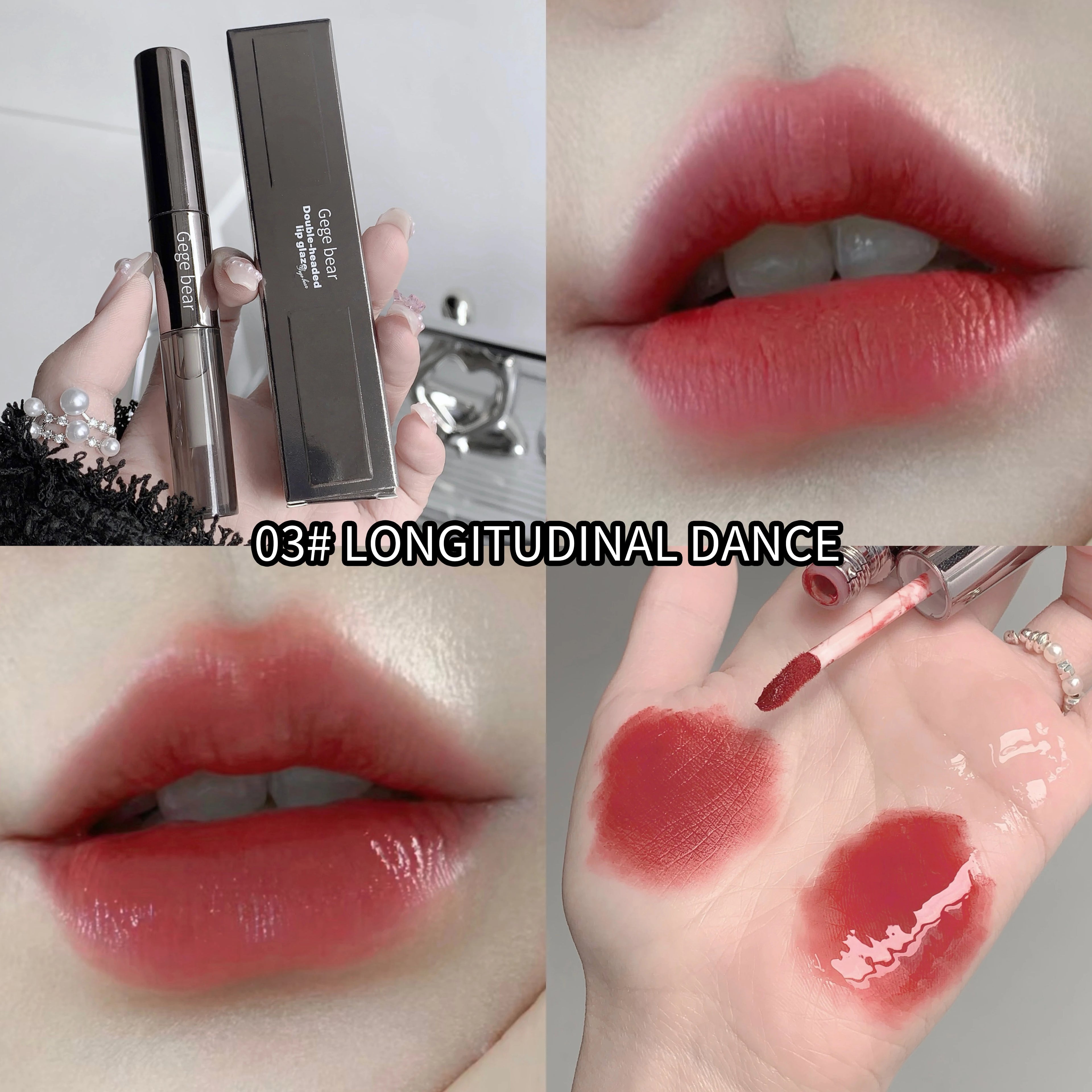Gegebear Double-ended Lip Glaze Matte Water Mirror Overlay Gloss Qme GX1130-3
