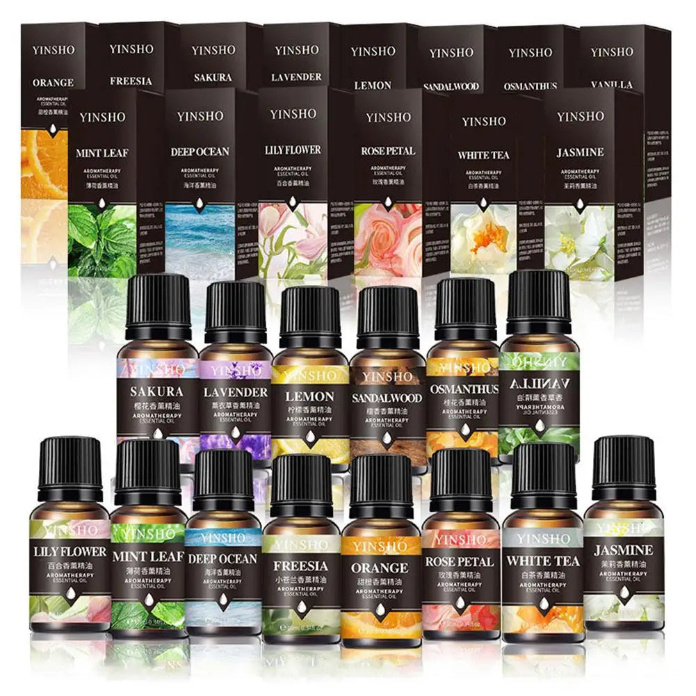 16 Flavors 10ml Essential Oils For Aroma Diffuser AirHumidifier Home Water-soluble Lavender Rose Eucalyptus White Peach Oolong Qme