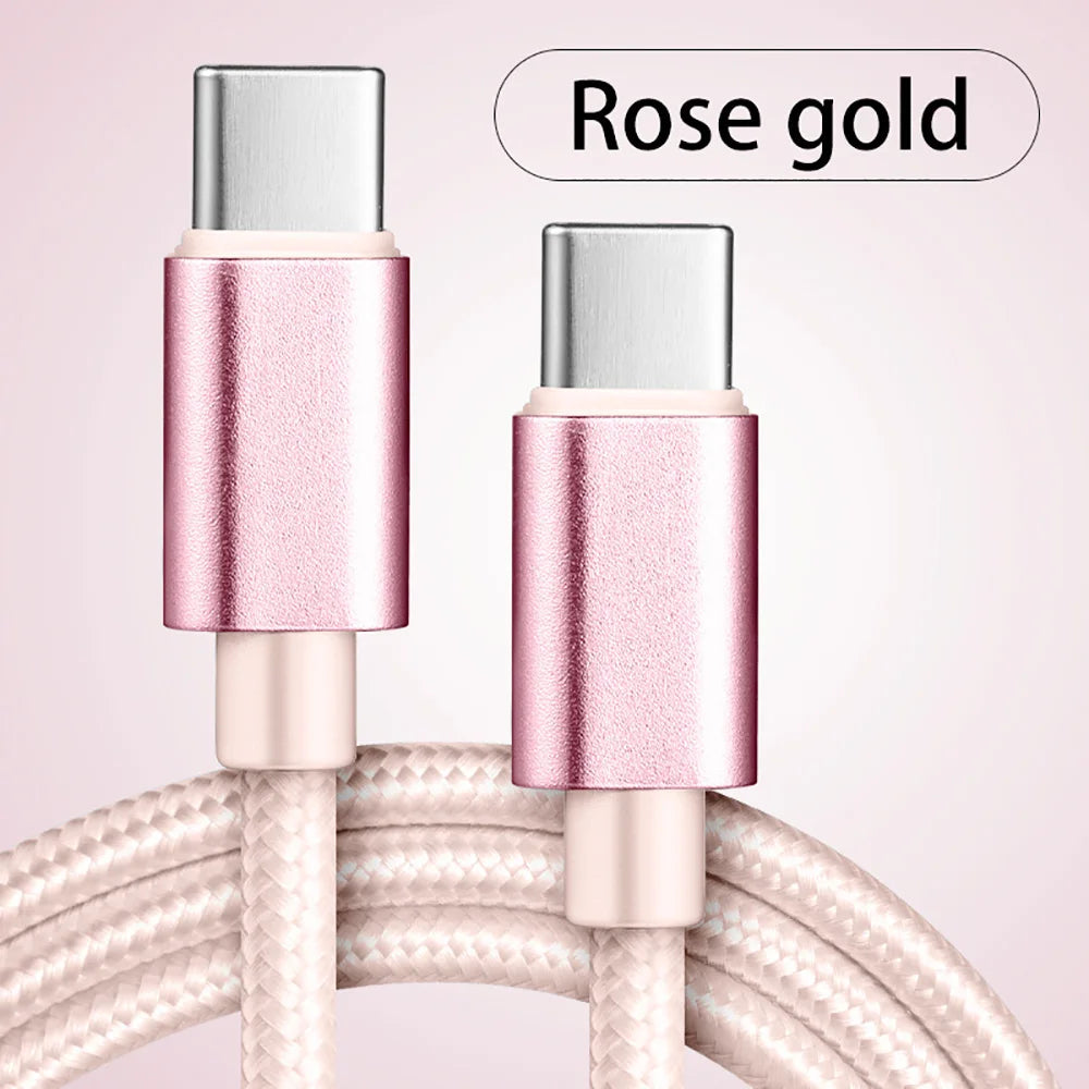 66W Nylon Braided USB Type C to Type C Fast Charging Cable 1/2/3m Quike Charging Data Wire For iPhone Samsung Xiaomi Data Line Qme Rose gold 3m