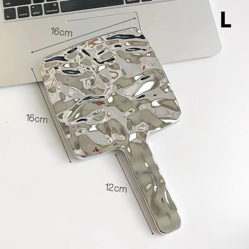 Electroplated Handle Makeup Mirror Portable Round Square Handheld Qme L