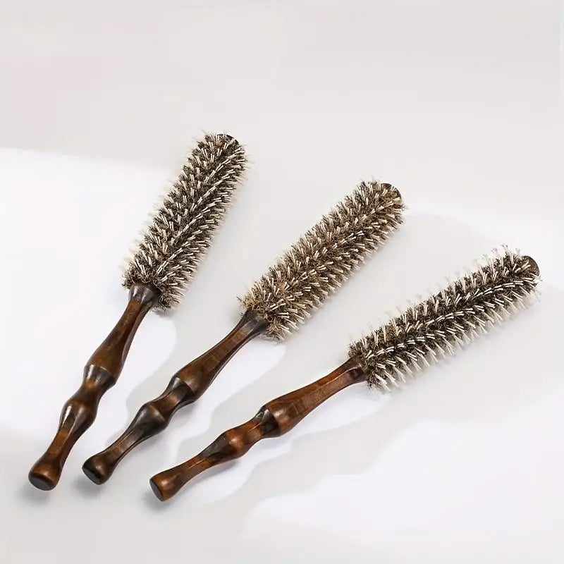 Wooden Handle Hair Curling Comb Ergonomic Design Durable Bristles Qme