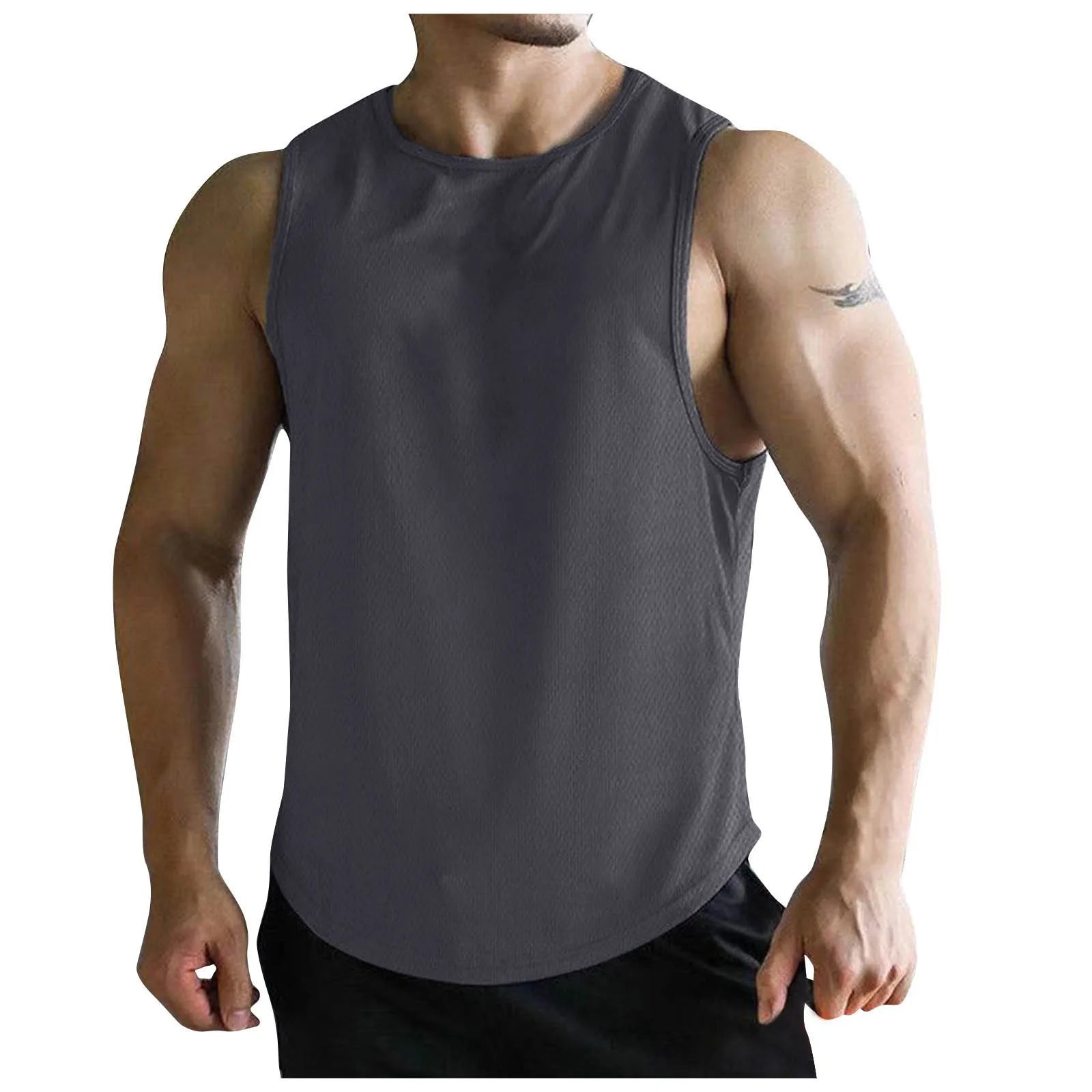 2026 Men’s Summer Solid Color Tight Vest Lightweight Breathable Quick-Dry Gym Muscle Fitness Bodybuilding Sleeveless T-Shirt Qme