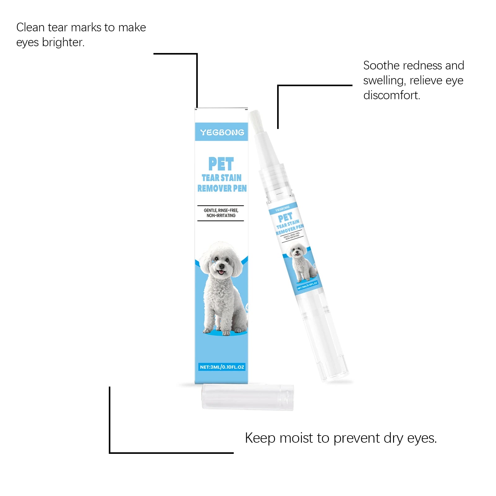 Yegbong Pet Care Tear Stain Removal Pen for Cats And Dogs Universal Eye Cleaning Solution 3ml Qme