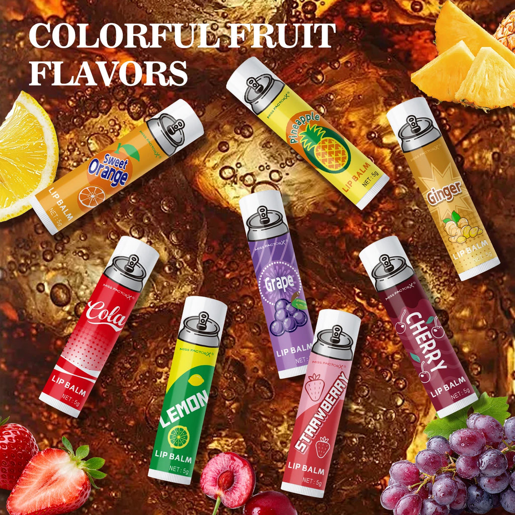 8 Pack Soda Flavor Lip Balm, Hydrating Dry Lip Treatment, Cute Design, Ideal Holiday Gift for Girls Qme