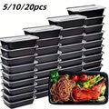 5 10 Black Rectangular Meal Prep Containers Lids Disposable Plastic Qme black 5pcs
