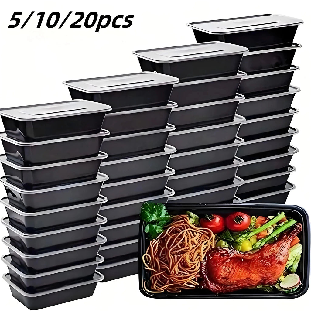 5 10 Black Rectangular Meal Prep Containers Lids Disposable Plastic Qme black 5pcs
