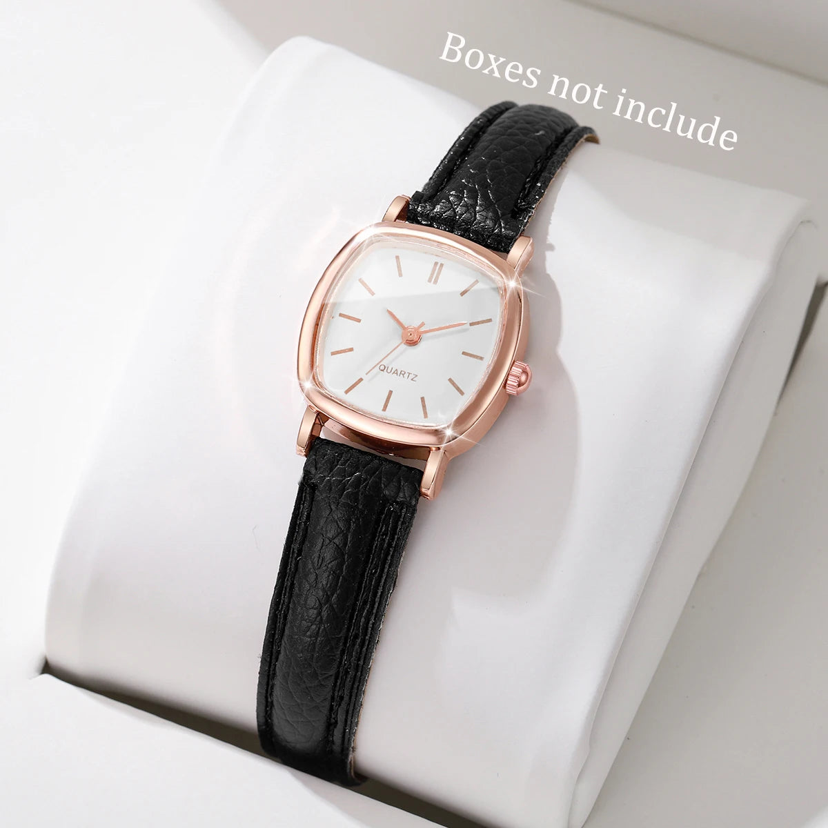 Women's Minimalist Square Quartz Watch, Rose Gold Tone Case with Brown Leather Strap, Casual Fashion Accessory Qme A Without Box