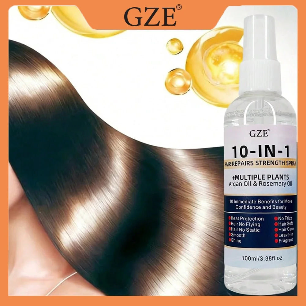 GZE 10 IN 1 Leave In Conditioner Silkening Spray with Argan Oil & Rosemary Oil, Hair Repair & Strength Spray, Anti Frizz Qme