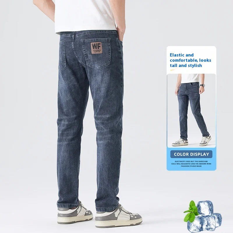 Jeans men summer new slim fit skinny pants casual pants men Korean style trendy thin nine-point pants Qme