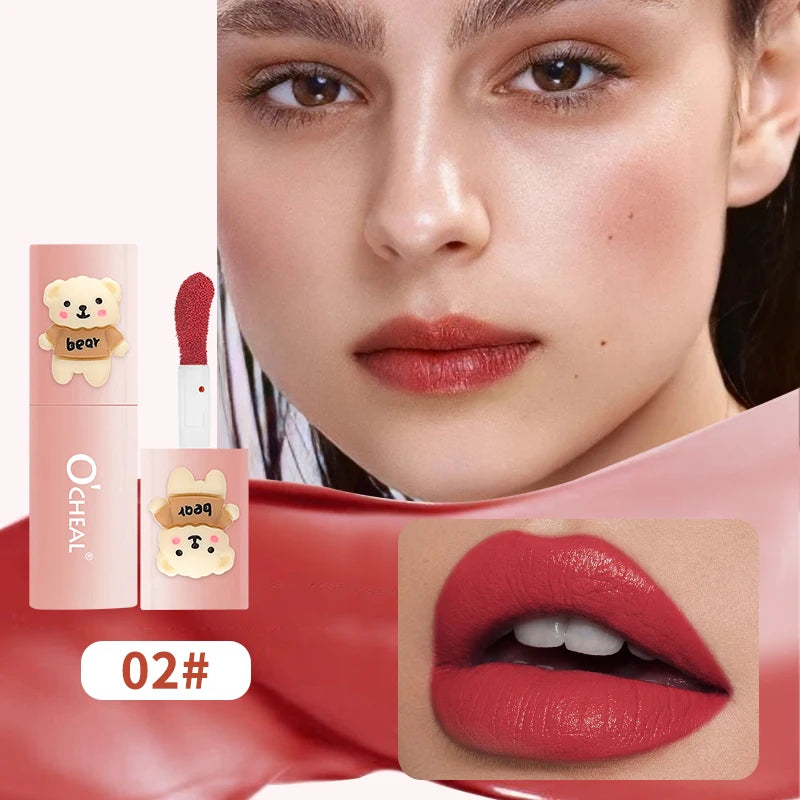 Cartoon Teddy Bear Lip Gloss Waterproof Sweat Proof Matte Effect Qme 02