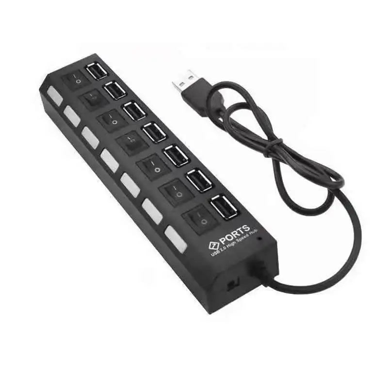 2pcs USB HUB Splitter 4/7 Ports with Switch 2.0 Hub High Speed Data Transfer for Laptop PC External Expansion Adapter Qme 7port-Black