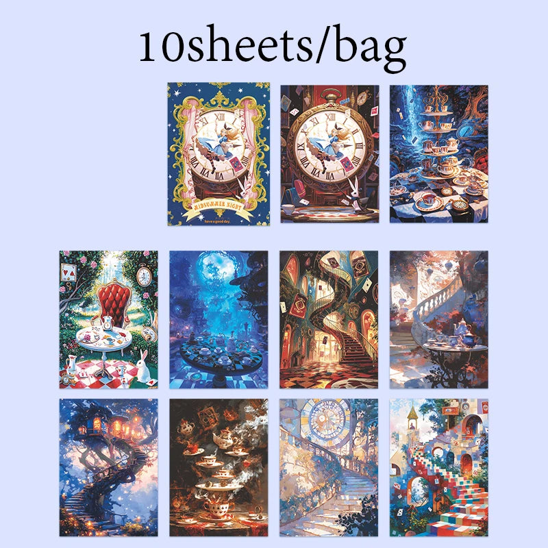 10 Sheets/Bag Dreamy Fairy Tale Theme Background Stickers, Fit for DIY, Scrapbook, Phone Case, Notebook & More Decorations Qme 1