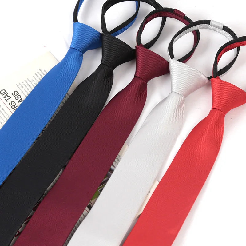 Men Tie Solid Skinny Zipper Ties Women Wedding Dress Black Necktie Qme