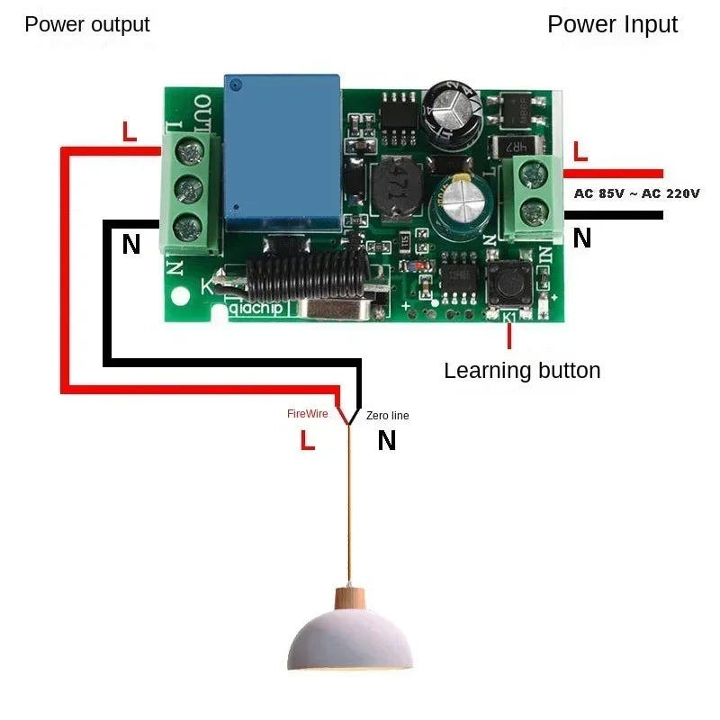 RF Switch Remote Control for Universal Garage Control & Electrical Device of LED, Motor & Pump, 1CH Relay Receiver AC 85~220V Qme