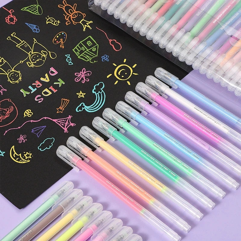 12Pcs/set Acrylic Watercolor Gel Pen Large Capacity Highlighter Fine Tip 1.0mm For DIY Black Cardstock Drawing Marking Doodling Qme