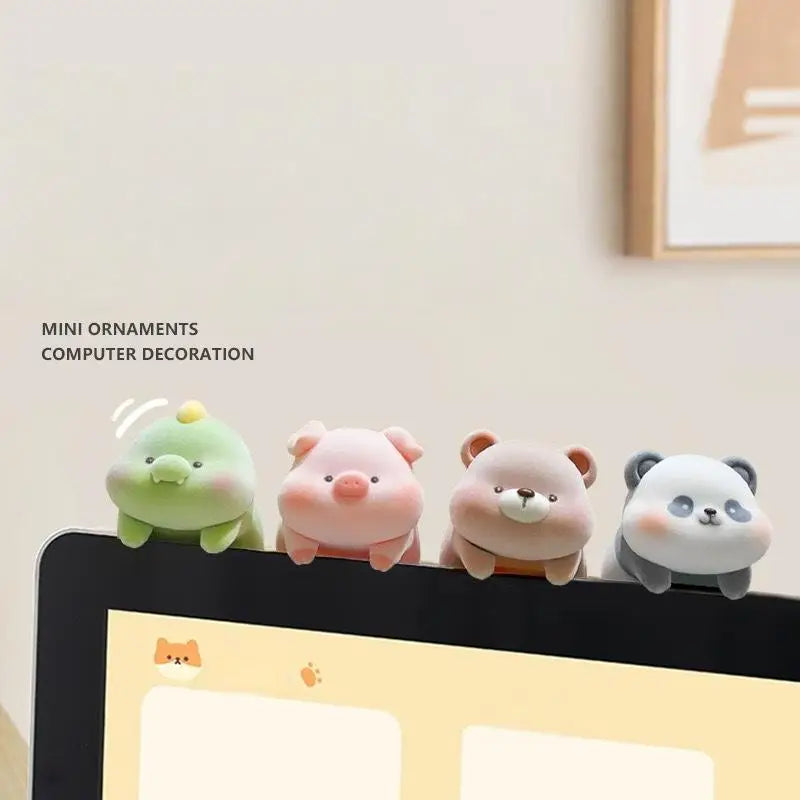 Doll Flocking Computer Monitor Decoration Panda Dog Desk Ornament Qme
