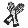 Black Punk Long Gloves Unisex Halloween Skeleton Skull Half Finger Qme black