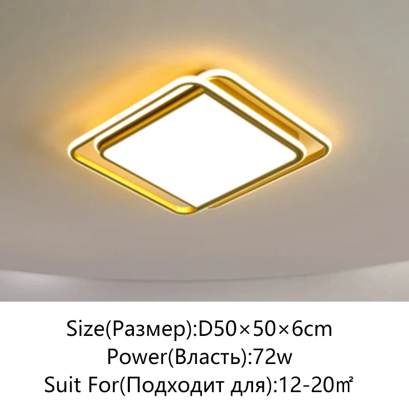 Modern LED Ceiling Light For Bedroom Living Dining Room Study Aisle Balcony Chandelier Indoor Home Decor Lighting Fixture Luster Qme Golden-square 3 Colors No Remote