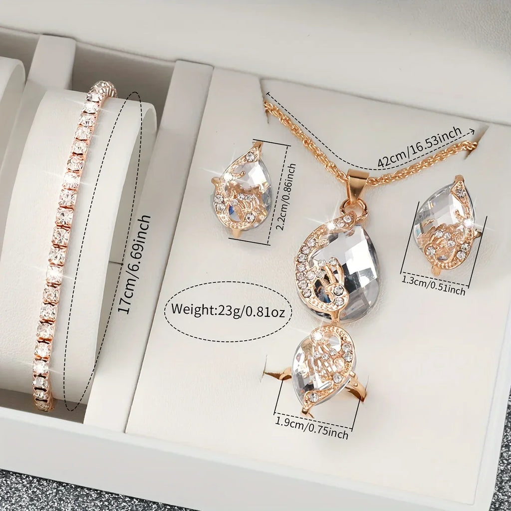 6pcs/set White Round Quartz Watch PU Leather Strap Zinc Alloy Pointer Zinc Alloy Case And Rhinestone Qme