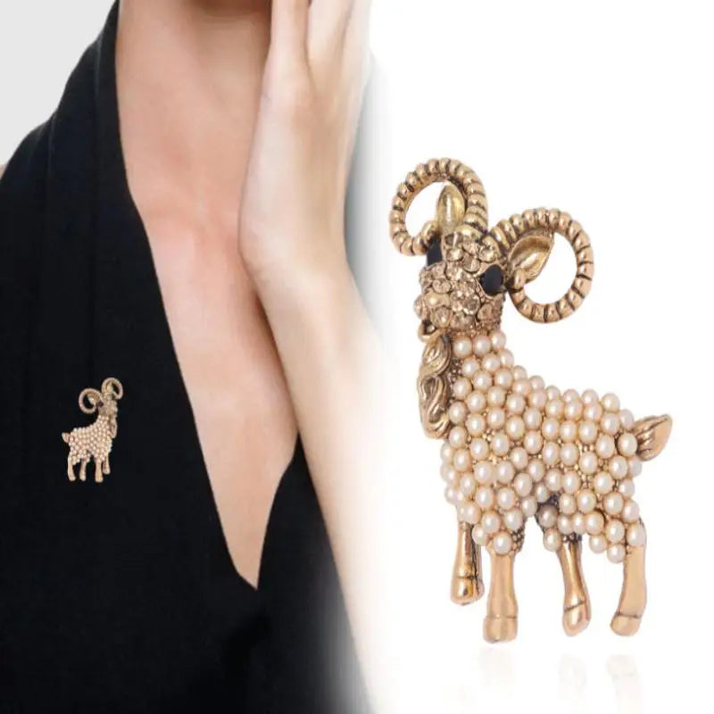 1Pcs Baroque Luxury Sheep Goat Brooch Pin Jewelry For Men Women Wedding Party Couple Gift Qme