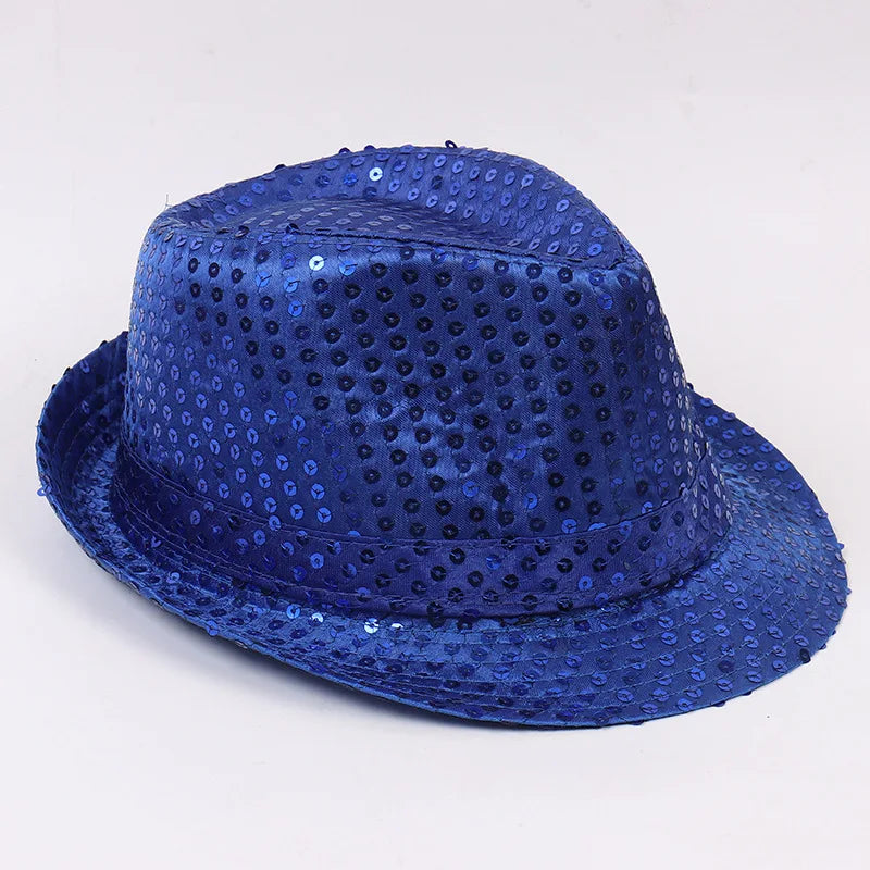 Stage Performance Sequined Hip-hop Hat Children's Day Dance Jazz Men Qme 54cm Blue
