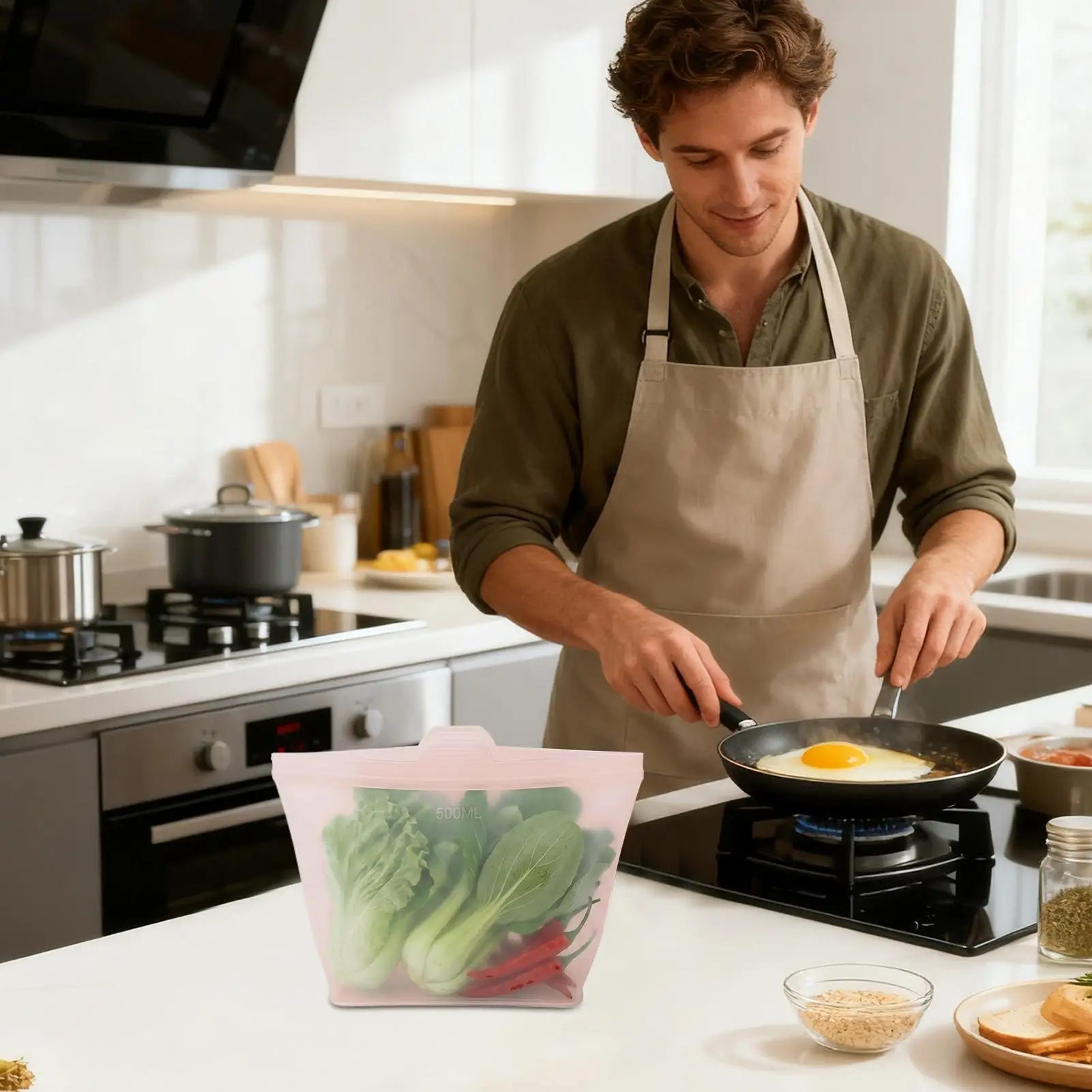 Reusable Food Storage Bags Silicone Heat-resistant Freezer Fruit Qme