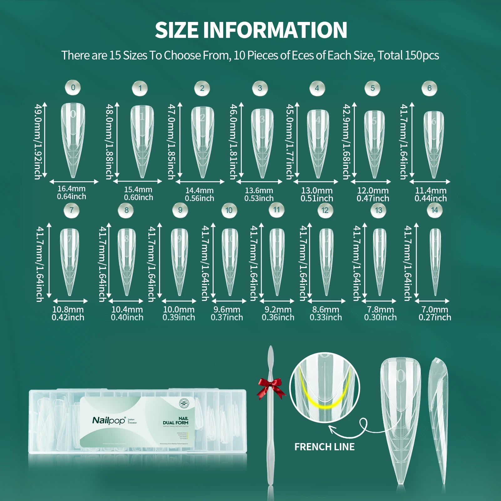 Nailpop Nail Dual Forms 15Sizes Stiletto Extension Gel Full Cover Qme
