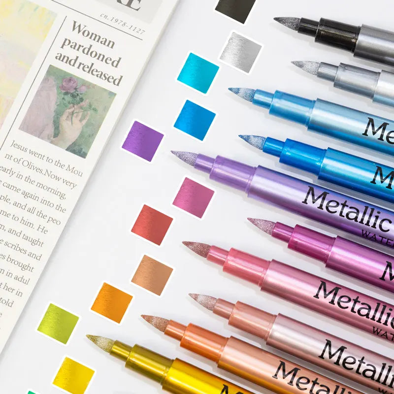 24 Colors Metallic Marker Pens Waterproof Permanent Paint Pen for Black Paper Glass Rock DIY Craft Scrapbook Art Supplies Qme