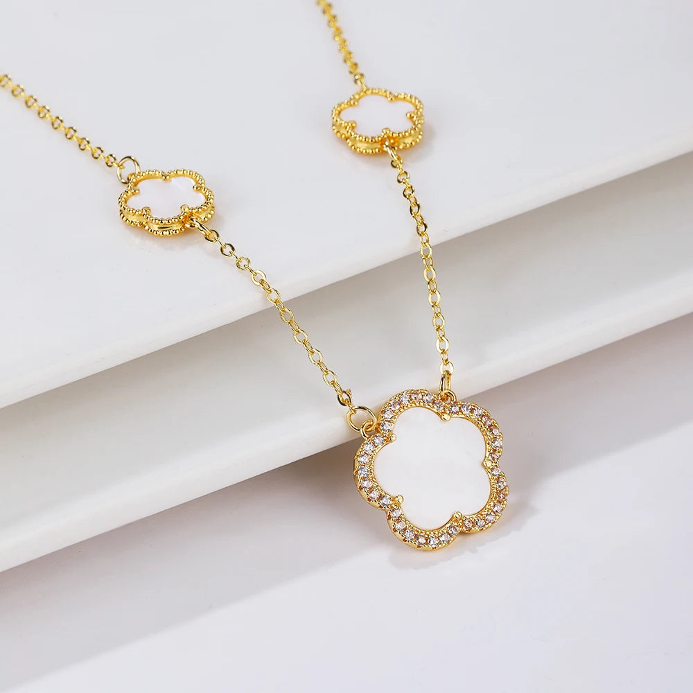 High-Quality Copper Plated 18k Gold Five-Leaf Clover Necklace Fashion Simple For Woman Girl Necklace Birthday Party Jewelry Gift Qme B 45cm