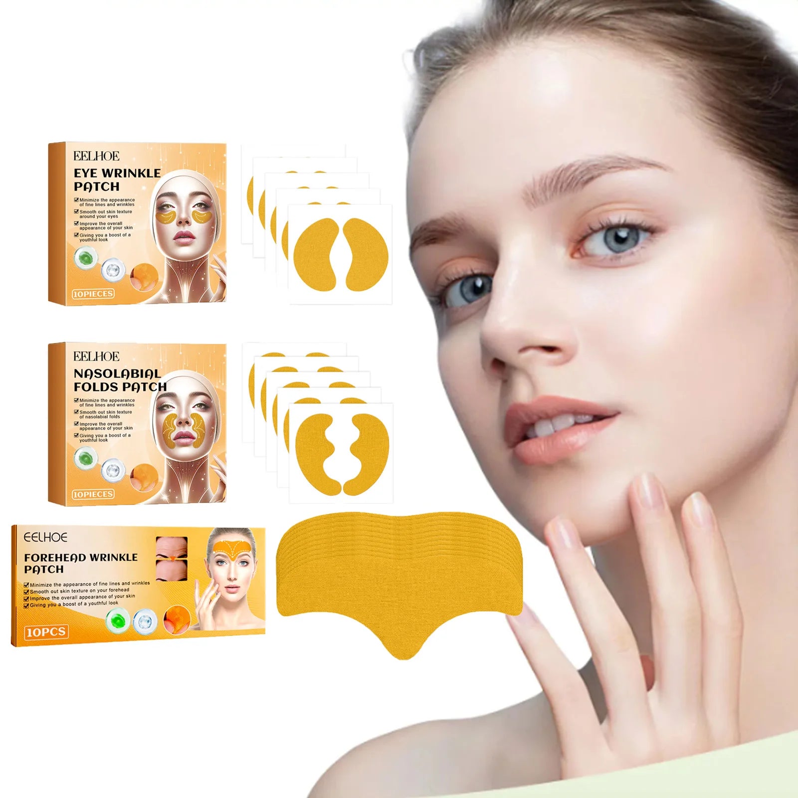 Forehead Nasolabial Eye Gel Patch Forehead Line Removal Anti Wrinkle Anti Sagging Skin Firming Mask Kojic Acid Collagen Patches Qme