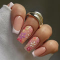 French False Nails Leopard Almond Fake Nail Tips Rhinestones Design Qme TY-462