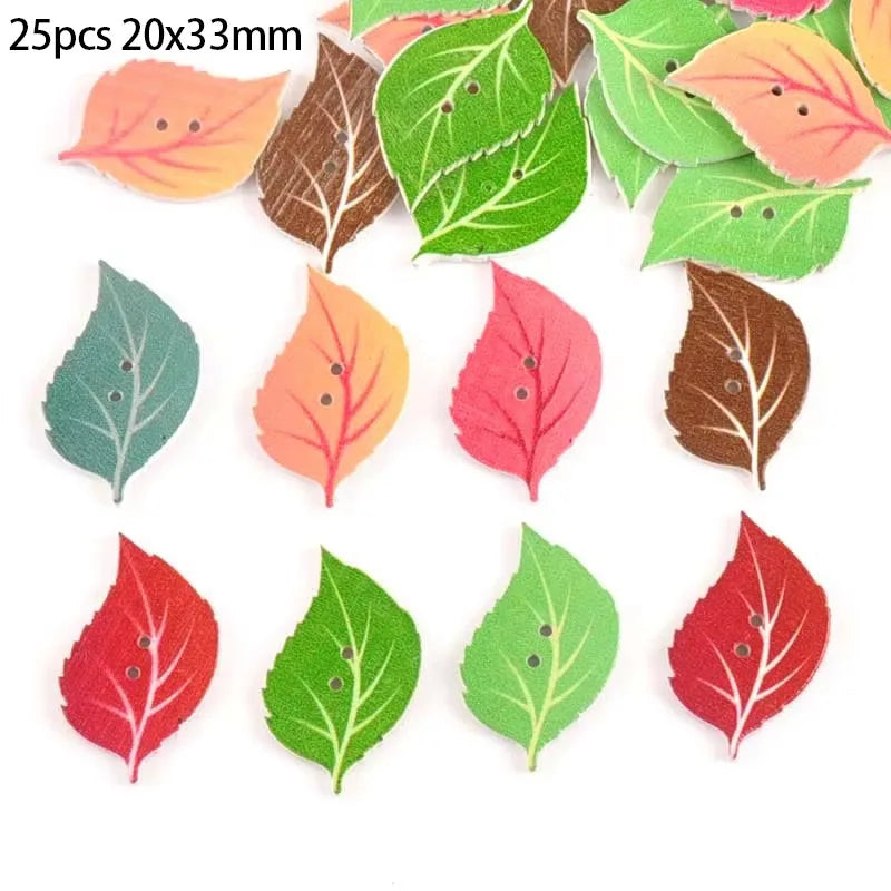 25pcs Mixed Leaf Pattern Wooden Buttons For Sewing Clothing DIY Craft Scrapbook Button Decorative Garment Supplies 20x33mm m1664 Qme