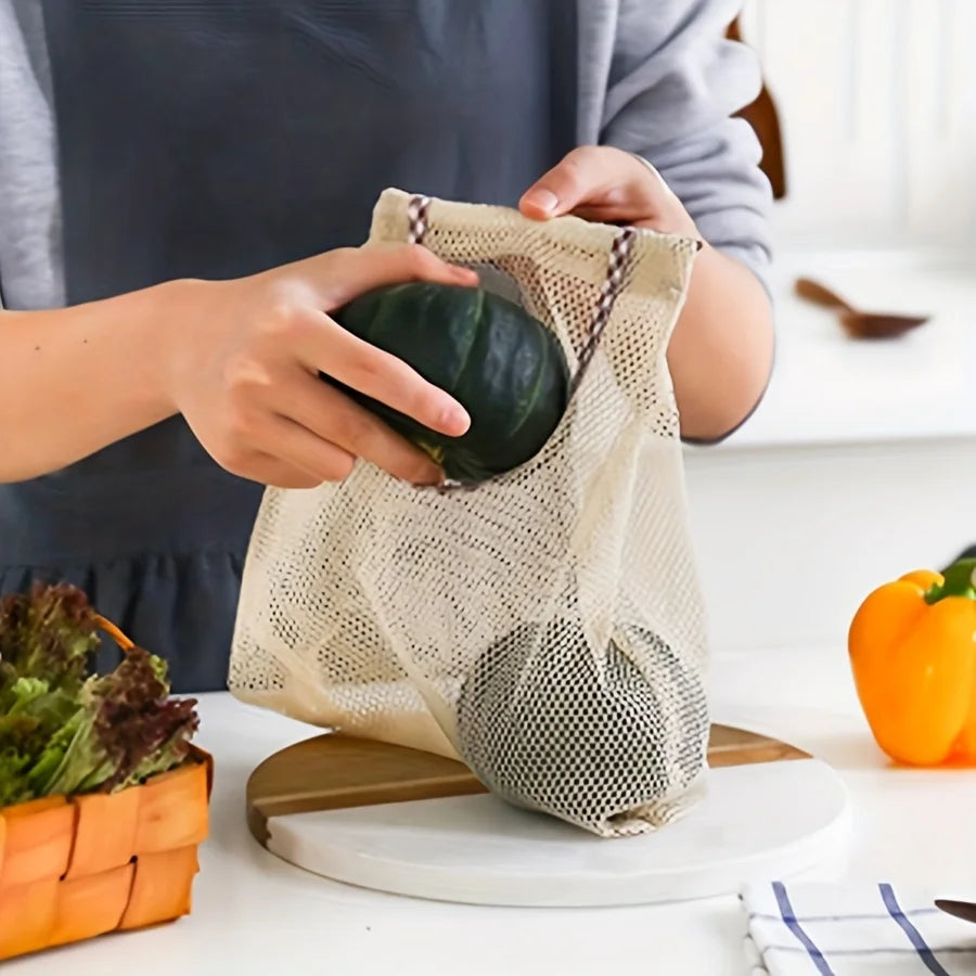 1pc Classic Style Hanging Mesh Storage Bag with Window-View - Multipurpose Fabric Shelf Basket for Fruit and Vegetable Qme