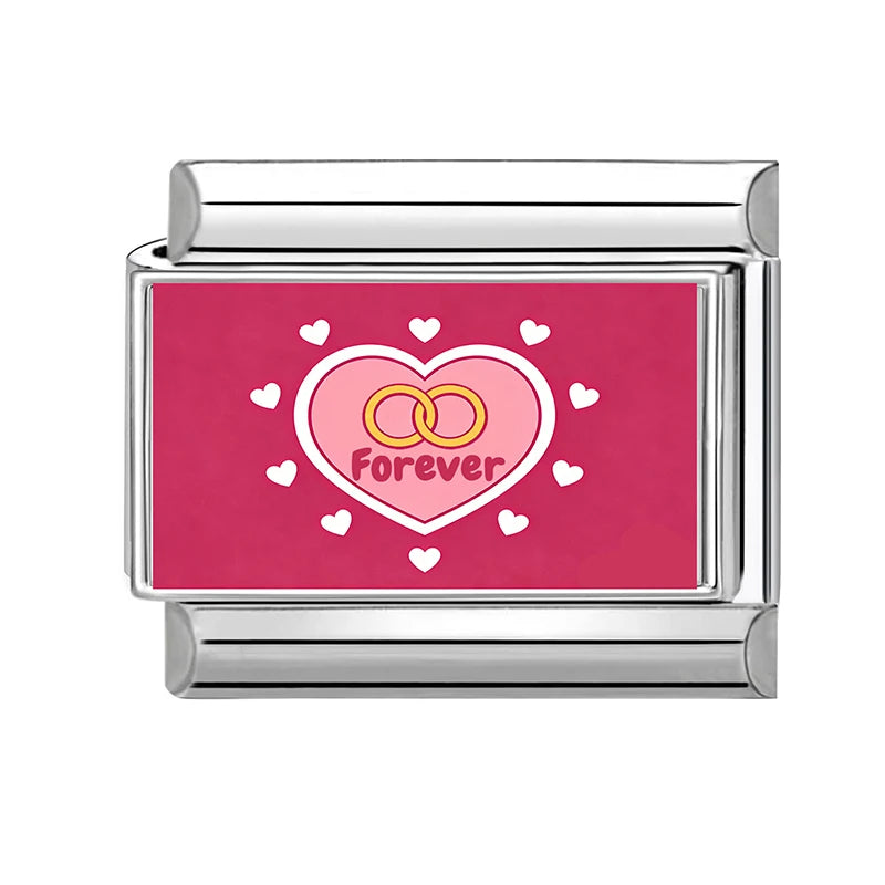 2026New Romantic Encounter With The Pink Sky Dancing Italian Charm Links Fit 9MM Stainless Steel Bracelet DIY Making Gift Couple Qme Style 23