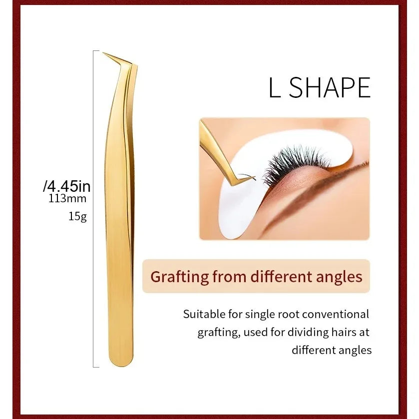 Eyelashes Tweezers Stainless Steel Lashes Extension Makeup Tools Nail Qme Gold L Shape