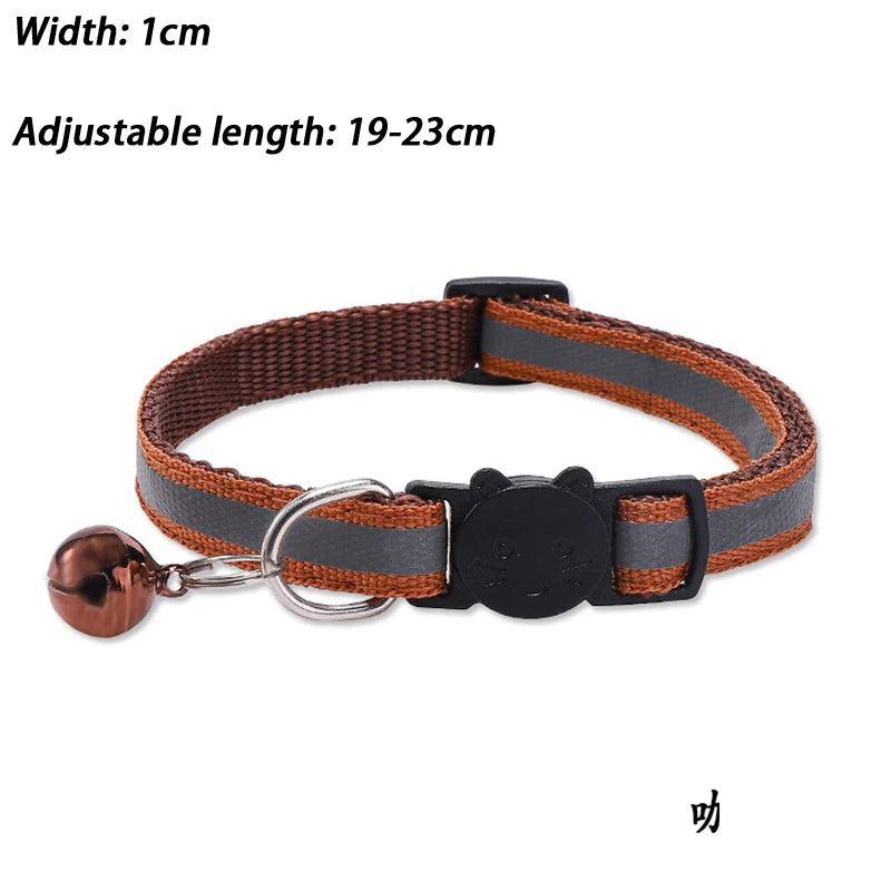 Round Ear Cat Dog Collar Glowing Pet Reflective Safety Buckle Bell Qme Brown one size