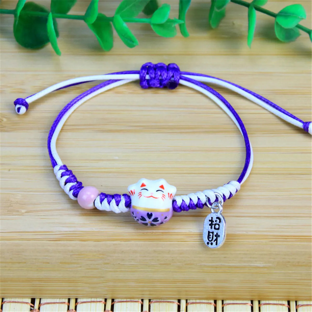 2023 Charm Versatile Lovely Cat Ceramic Woven Bracelet Couple Cute Japan Lucky Kawaii Pendant Rope Chain Jewelry Gift Wholesale Qme Style 2