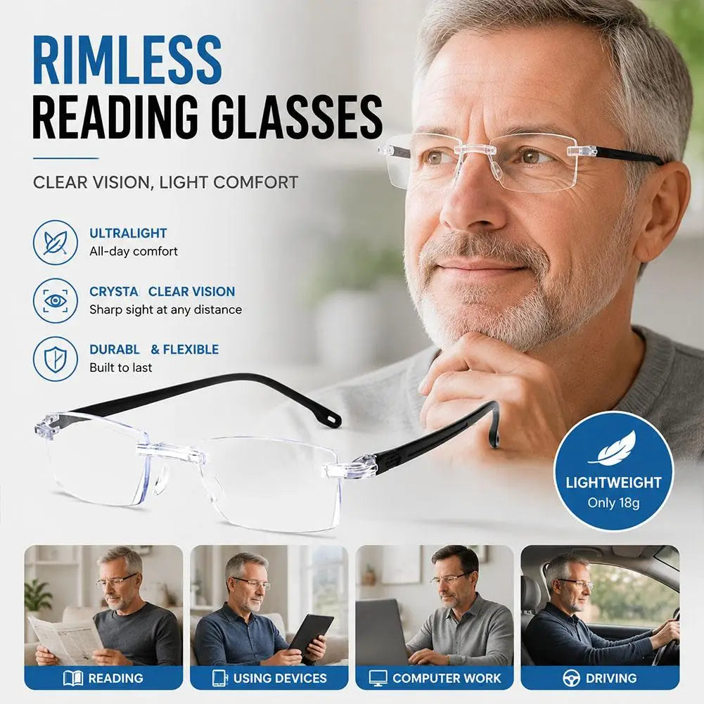 Frameless Reading Glasses Progressive Multi-focus Anti-blue Light Qme