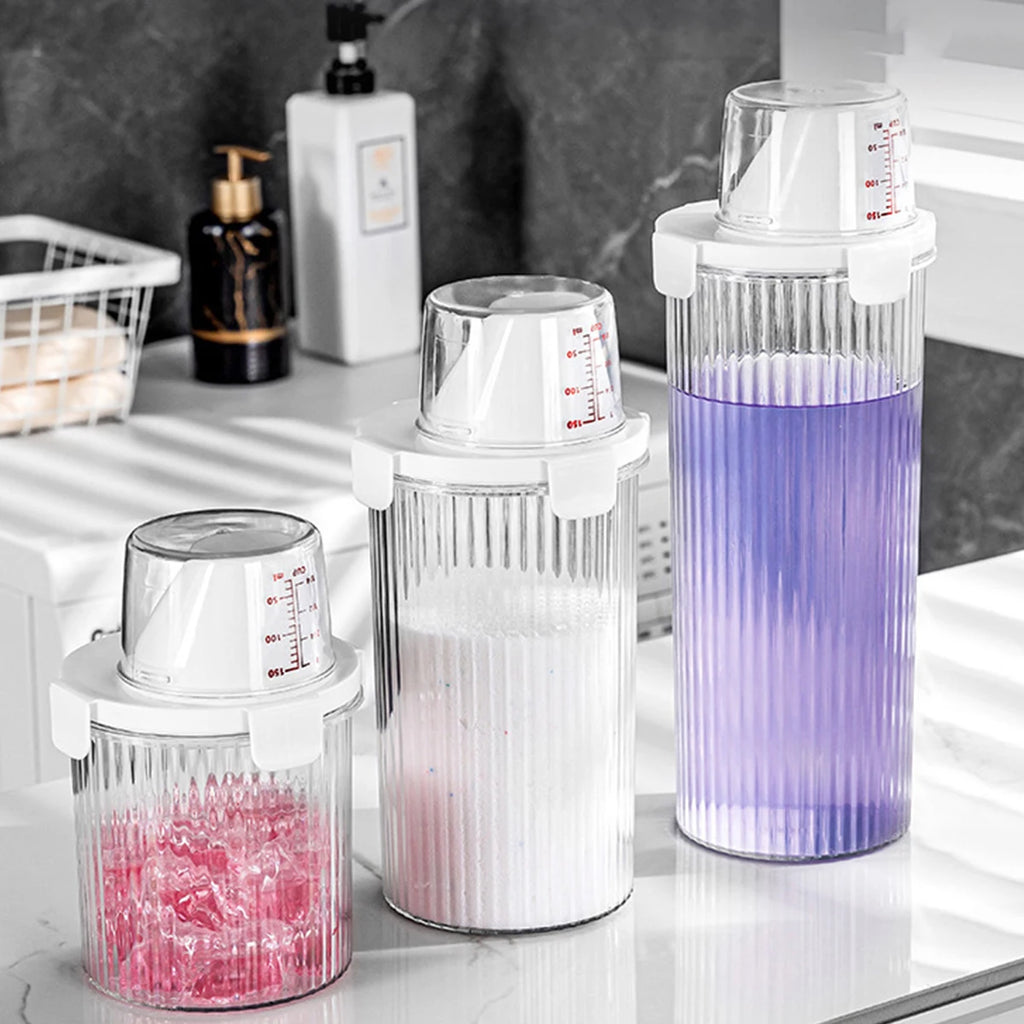Laundry Detergent Dispenser Bottles with Labels, Empty Refillable Laundry Soap Container, Ideal for Powder, Softener, Detergent, Qme