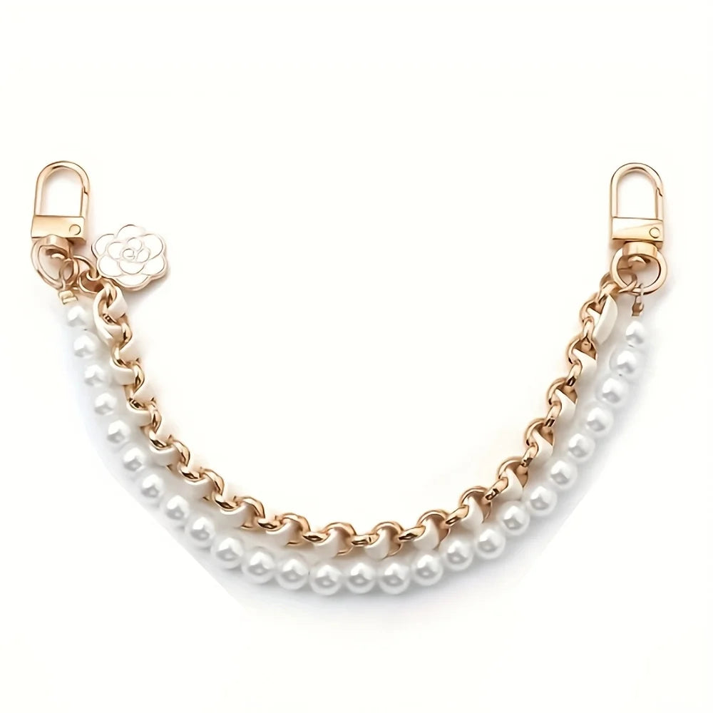 Pearl Purse Extender Chain Bag Imitation Pearl Short Handle Replacement Bag Chain Strap for Handbags Decoration Qme White 1pc