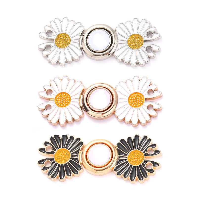 Reusable Metal Flower Buttons Pearl Snap Fastener Pants Pin Retractable Sewing-on Buckles for Jeans Fit Reduce Waist Accessories Qme