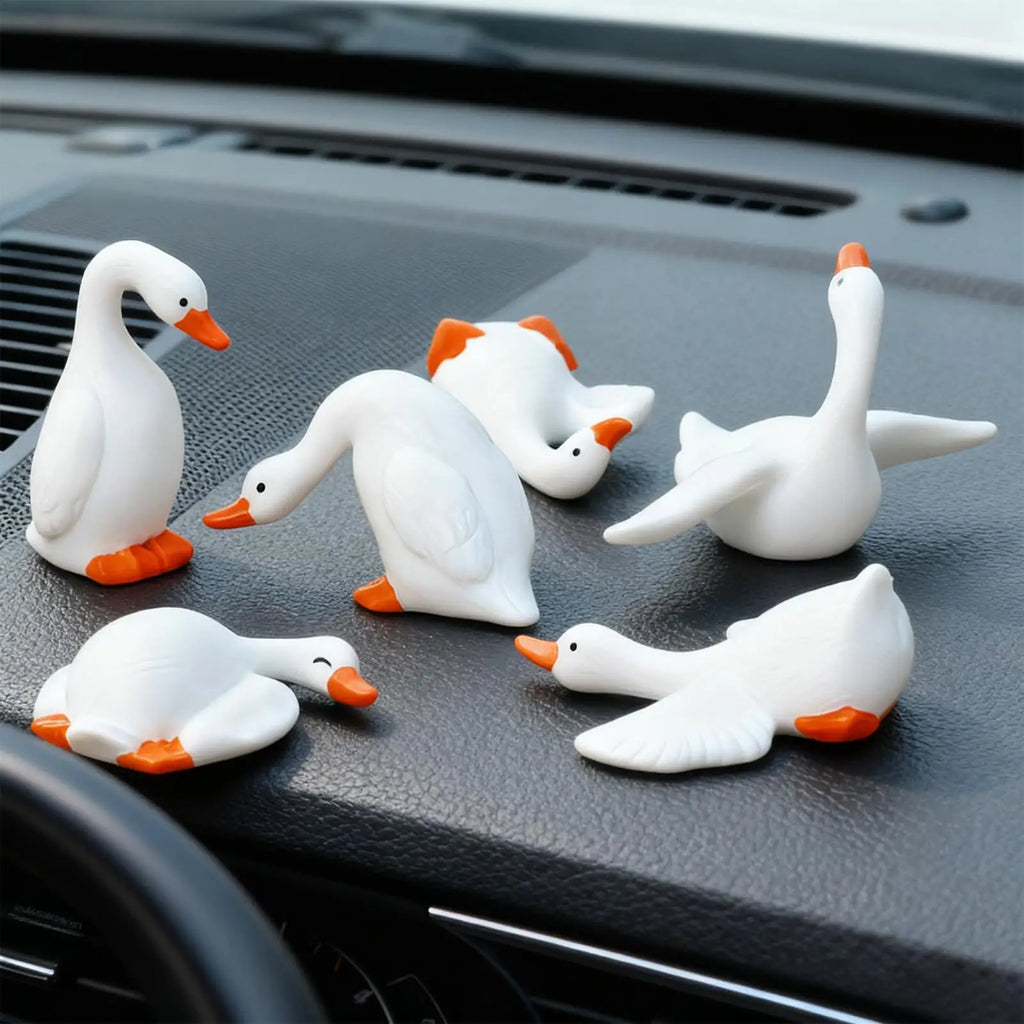 Dashboard Figurines 6 Pieces Animal Geese Figurine Ornament Desktop Statue Accessories for SUV RV Interior Office Road Trip Qme