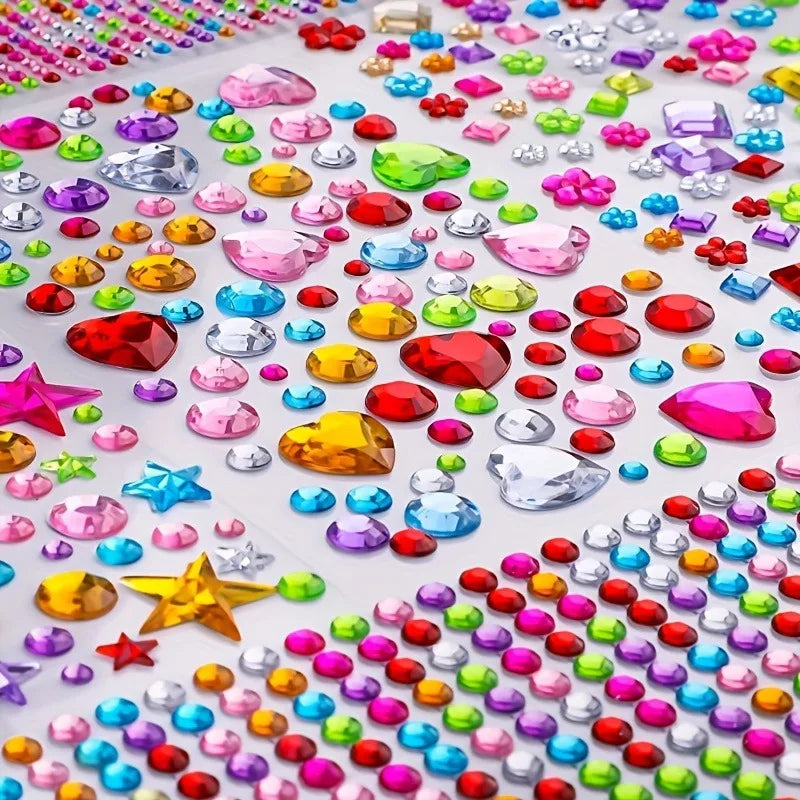 Self-adhesive Rhinestone DIY Stickers - Colorful Acrylic Gemstone Glitter Stickers, Multi-functional Reusable Craft Stickers Qme