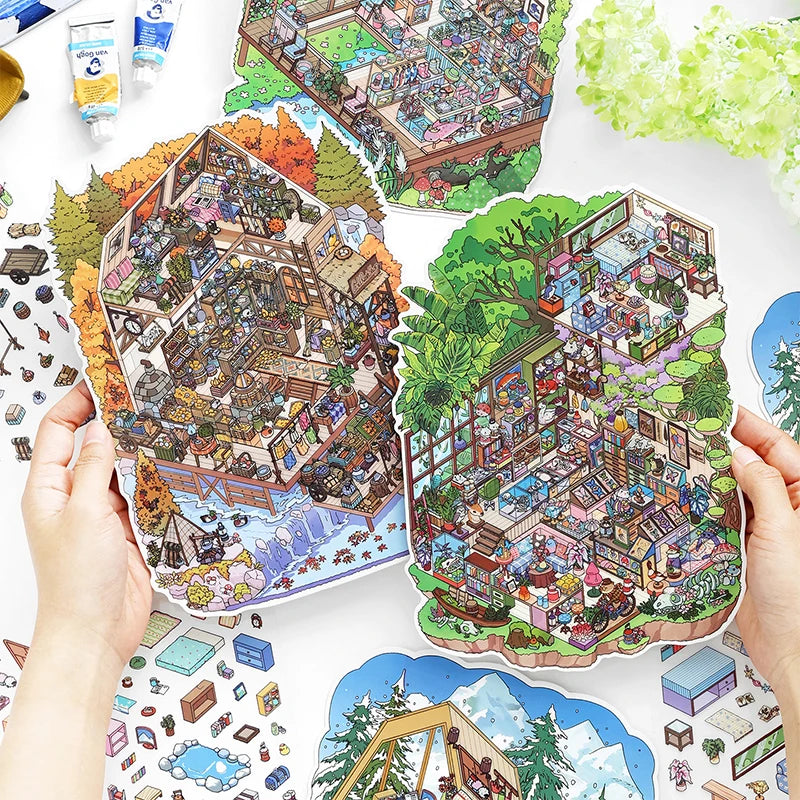 Art Scene Sticker Set, Miniature DIY Decor Stickers, Stress Relief & Healing, High Aesthetic Value for Collection & Gifting Qme