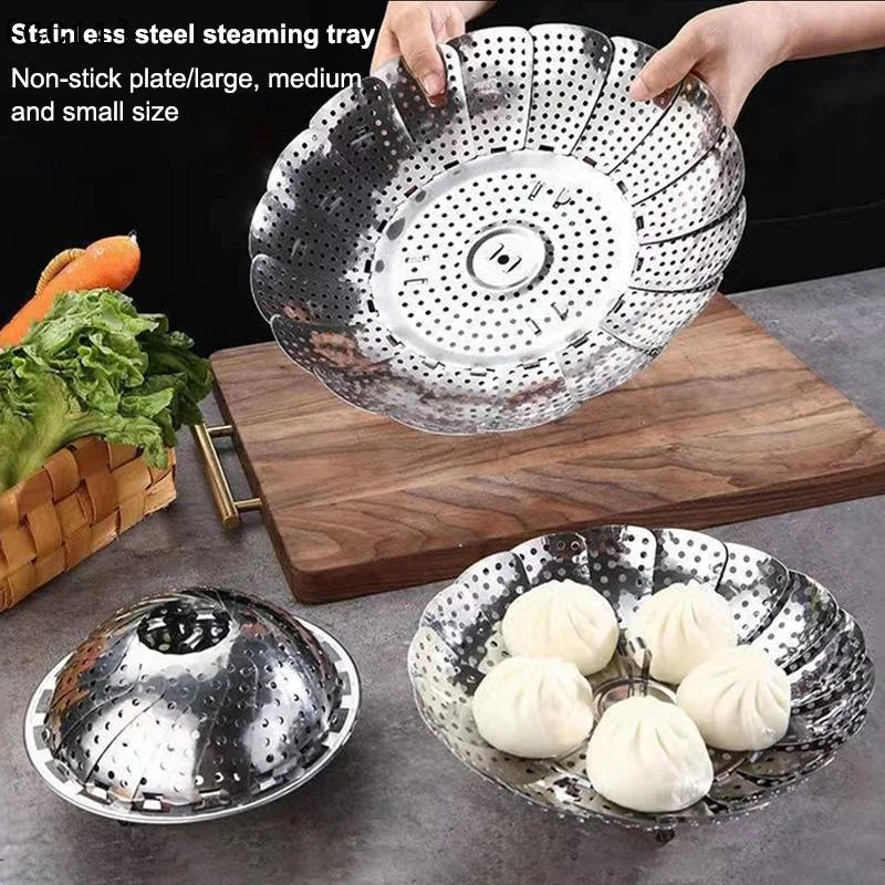 Folding Stainless Food Steamer Vegetable Fruit Basket Mesh Rack Qme